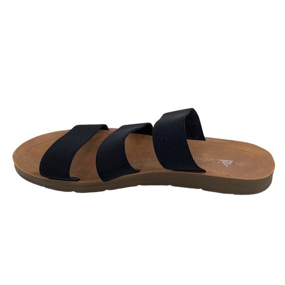 Cushionaire Sandals Womens 9 Black Strappy Comfort Slip On Slides - Picture 1 of 8